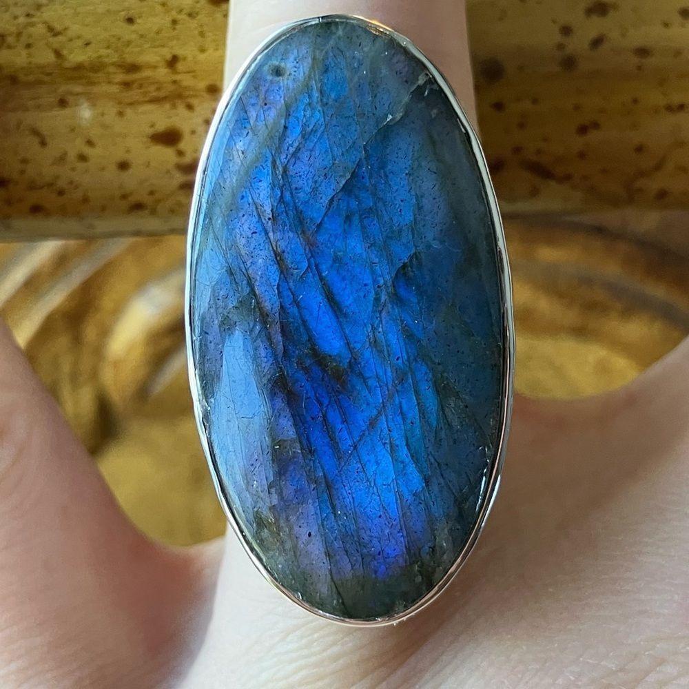 Natural Labradorite Sterling Silver Ring Size 6